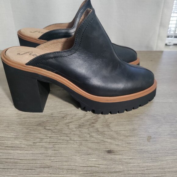 Free People Shoes - Free People James Black Leather Heeled Mules Sz 39